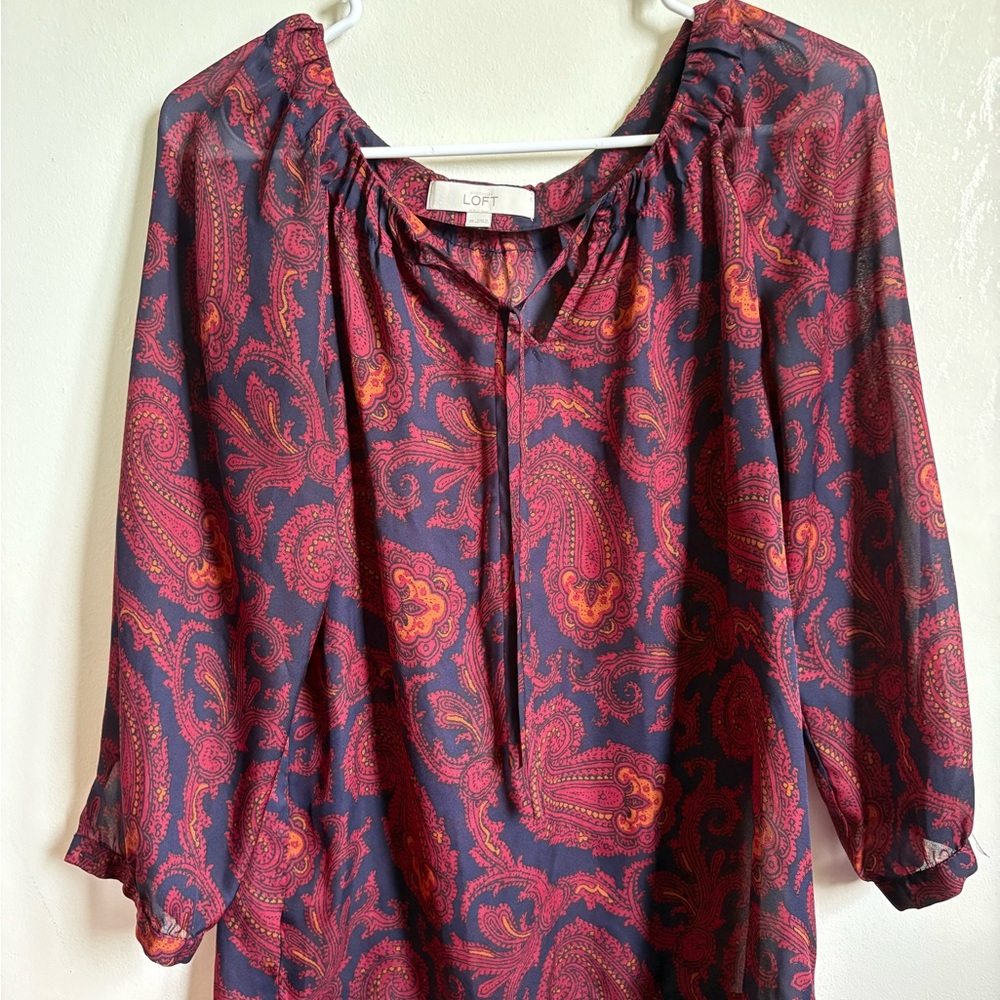 LOFT Women's Paisley Top - Red and Blue